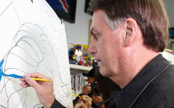 Bolsonaro colore quadro feito por Romero Britto da primeira-dama, Michelle