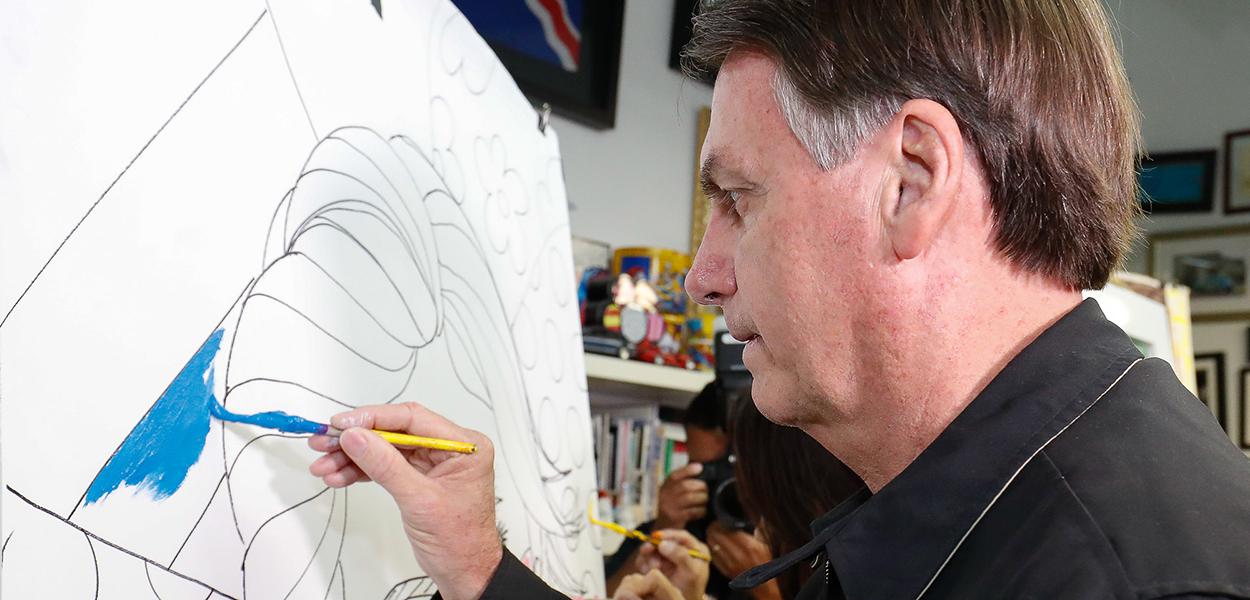 Bolsonaro colore quadro feito por Romero Britto da primeira-dama, Michelle