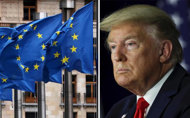 Bandeiras da União Européia e Donald Trump
