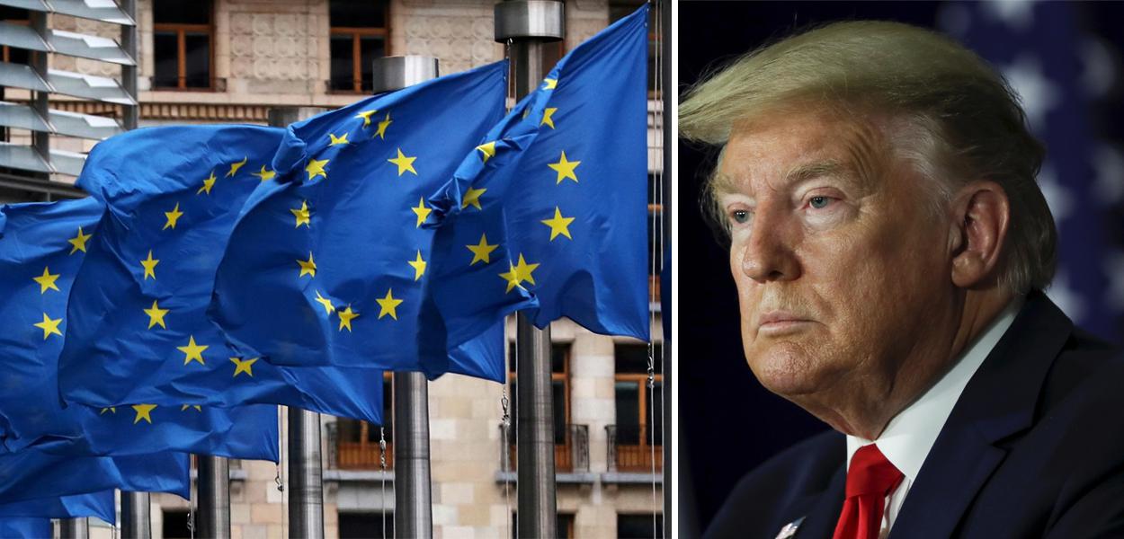 Bandeiras da União Européia e Donald Trump
