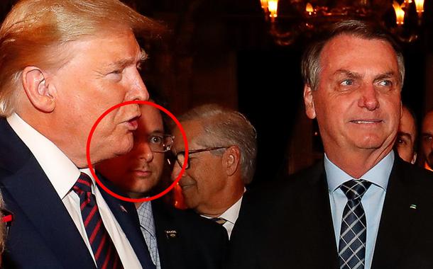 Donald Trump,  Fabio Wajngarten circulado em vermelho e Jair Bolsonaro