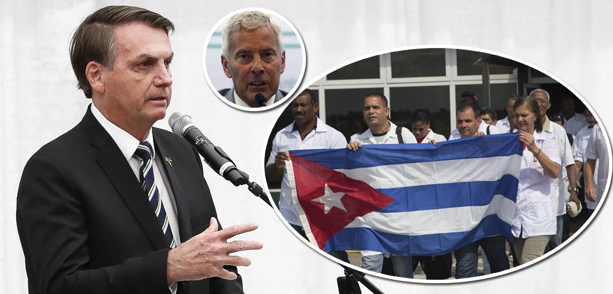 Jair Bolsonaro, secretário-executivo do ministério da Saúde, João Gabbardo no detalhe e médicos cubanos