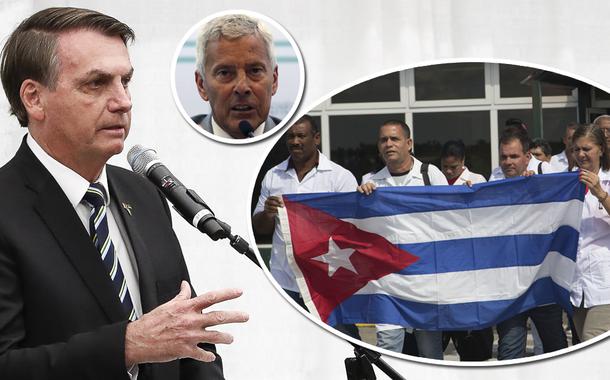 Jair Bolsonaro, secretário-executivo do ministério da Saúde, João Gabbardo no detalhe e médicos cubanos