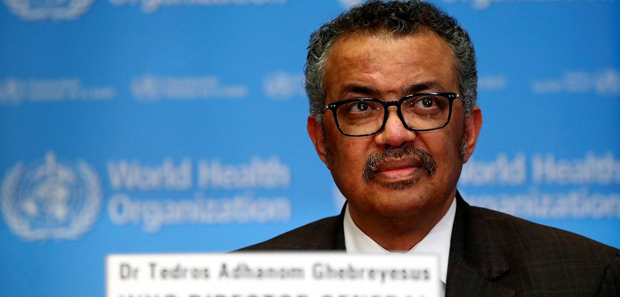 Chefe da OMS, Tedros Adhanom Ghebreyesus, durante entrevista coletiva sobre situação do coronavírus