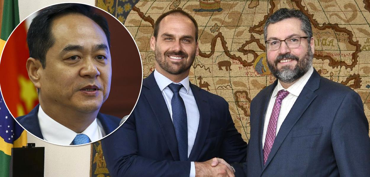 Embaixador da China no Brasil, Yang Wanming, Eduardo Bolsonaro e Ernesto Araújo