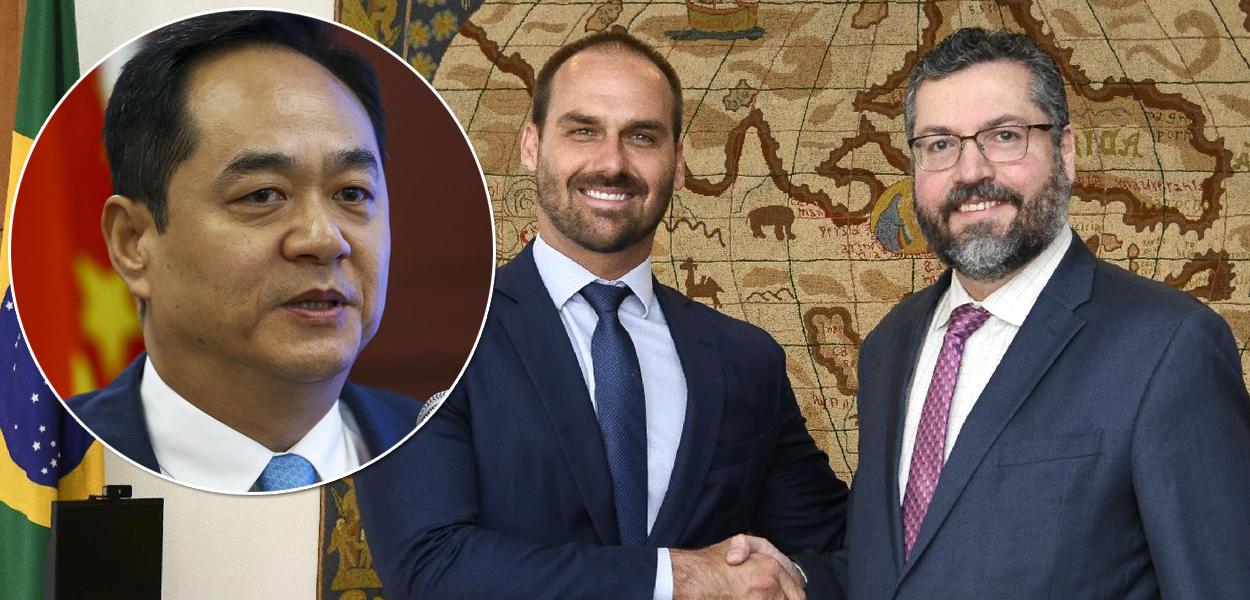 Embaixador da China no Brasil, Yang Wanming, Eduardo Bolsonaro e Ernesto Araújo
