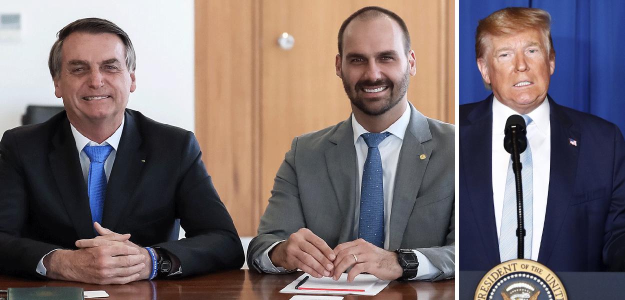 Jair e Eduardo Bolsonaro; Donald Trump