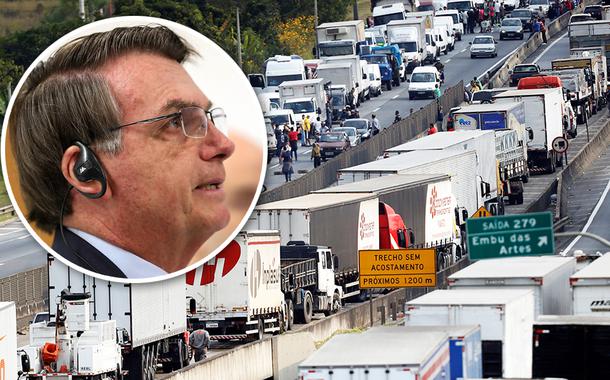 Jair Bolsonaro e caminhoneiros em greve
