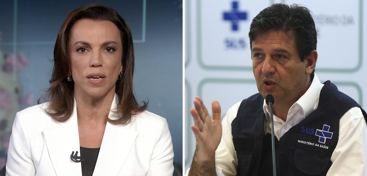 Jornalista Ana Paula Araújo e ministro da Saúde, Luiz Henrique Mandetta