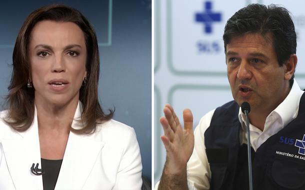 Jornalista Ana Paula Araújo e ministro da Saúde, Luiz Henrique Mandetta
