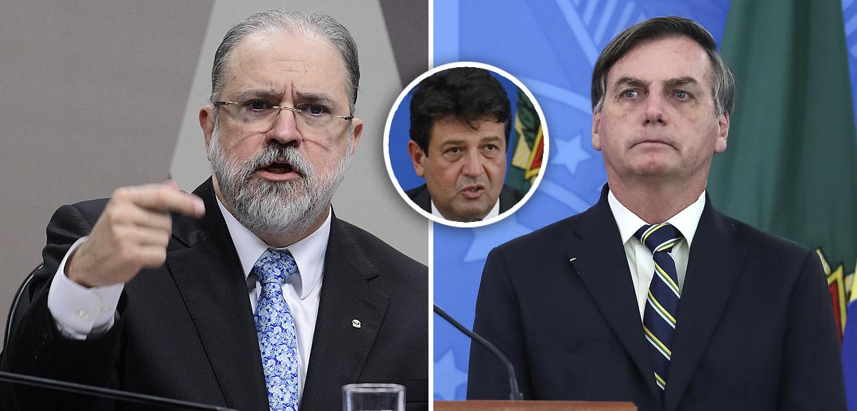 Augusto Aras, Luiz Henrique Mandetta no detalhe e Jair Bolsonaro