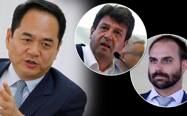Embaixador chinês Yang Wanming, Eduardo Bolsonaro e Luiz Henrique Mandetta
