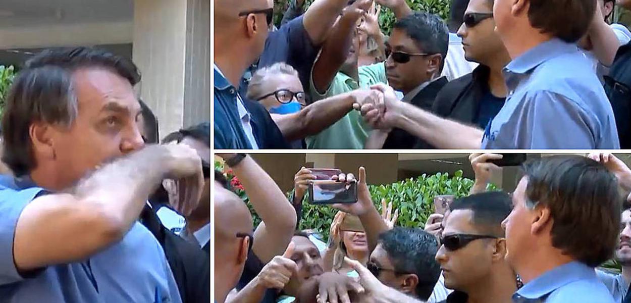 Jair Bolsonaro limpa o nariz e cumprimenta apoiadores