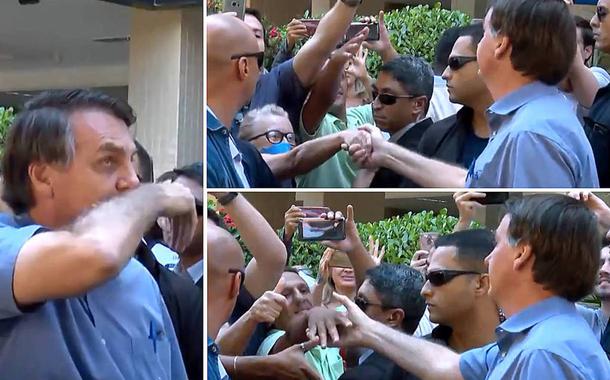 Jair Bolsonaro limpa o nariz e cumprimenta apoiadores