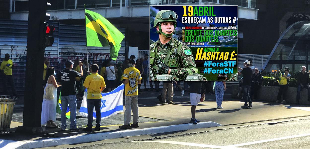 Manifestação contra a quarentena, em defesa do presidente Jair Bolsonaro