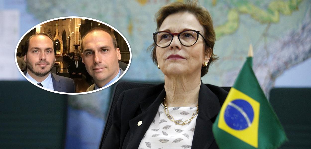 Carlos e Eduardo Bolsonaro; Ministra Tereza Cristina