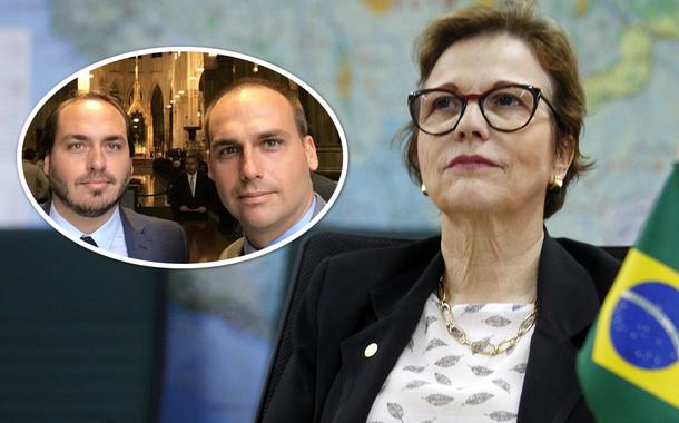 Carlos e Eduardo Bolsonaro; Ministra Tereza Cristina