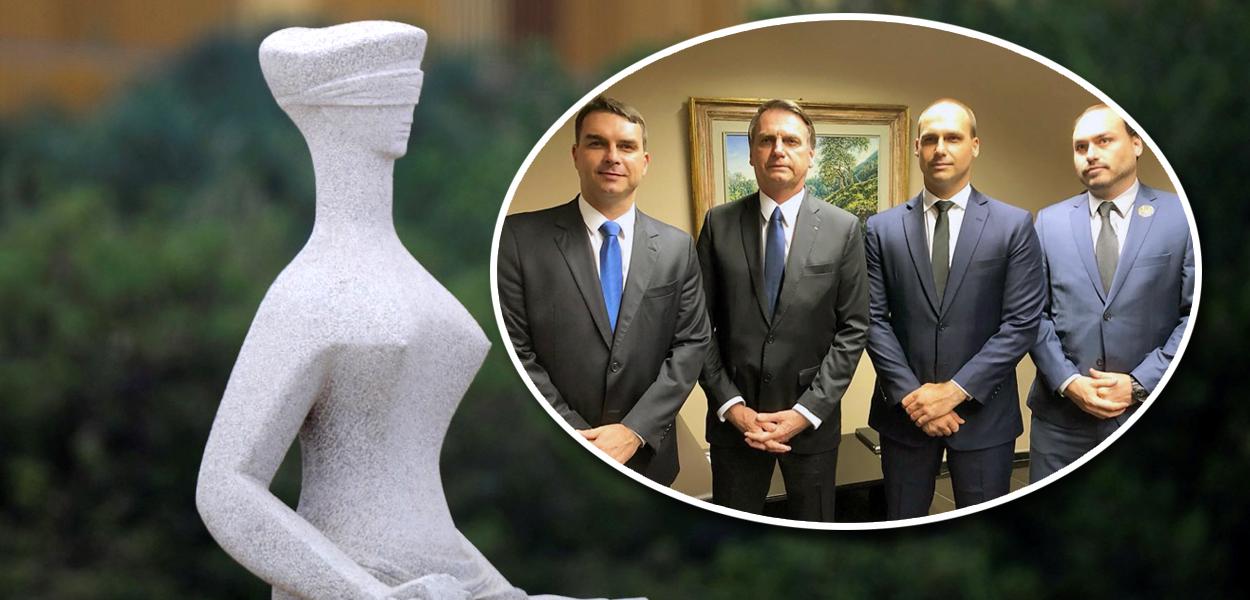 Fachada do STF e família Bolsonaro