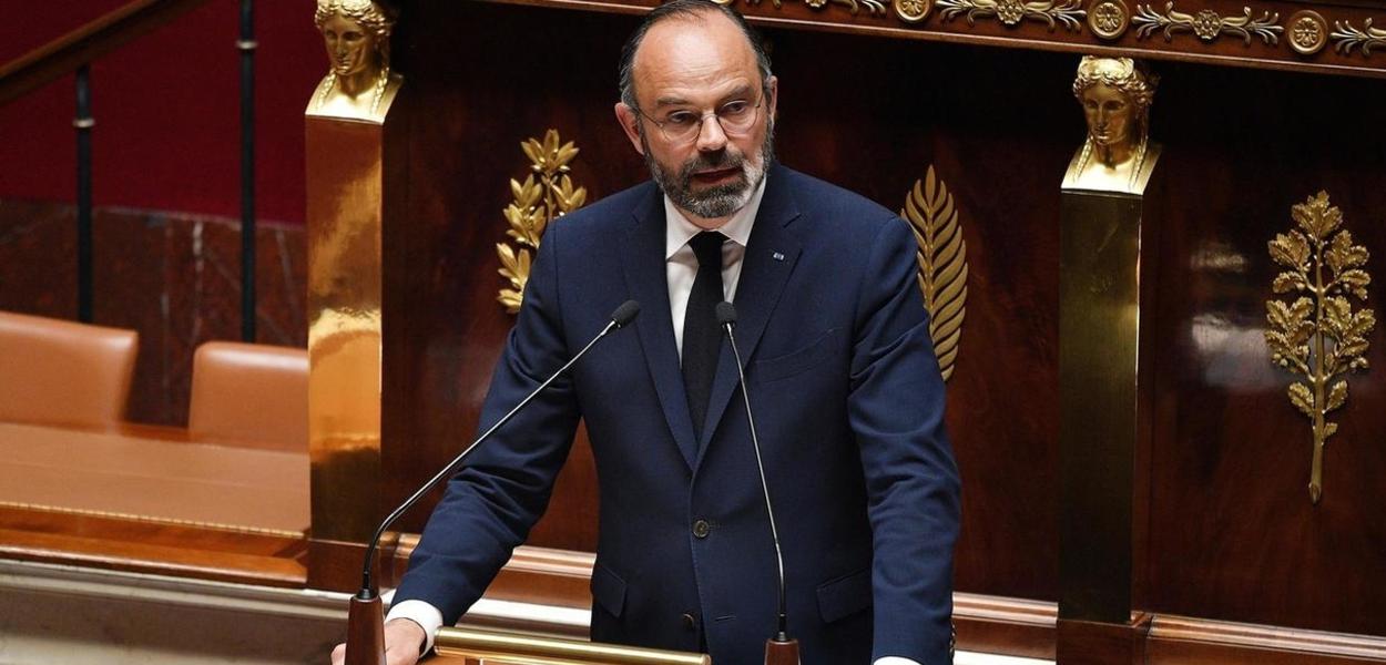 O primeiro-ministro francês, Edouard Philippe, durante discurso na Assembleia