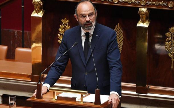 O primeiro-ministro francês, Edouard Philippe, durante discurso na Assembleia