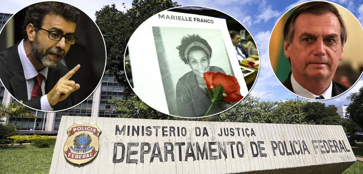 Marcelo Freixo, Marielle Franco, Jair Bolsonaro e fachada do prédio da Polícia Federal