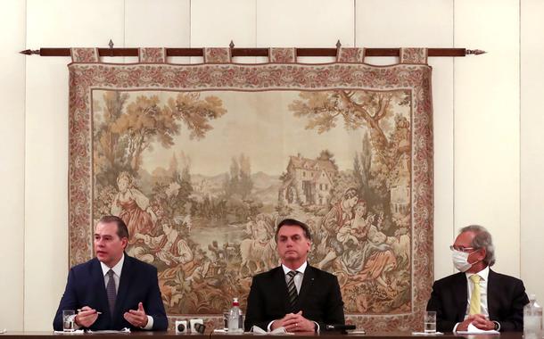 (Brasília - DF, 07/05/2020) Reunião com Braga Netto, Ministro-Chefe da Casa Civil da Presidência da República; Paulo Guedes, Ministro de Estado da Economia; Dias Toffoli, Presidente do Supremo Tribunal Federal; e grupo de empresários.