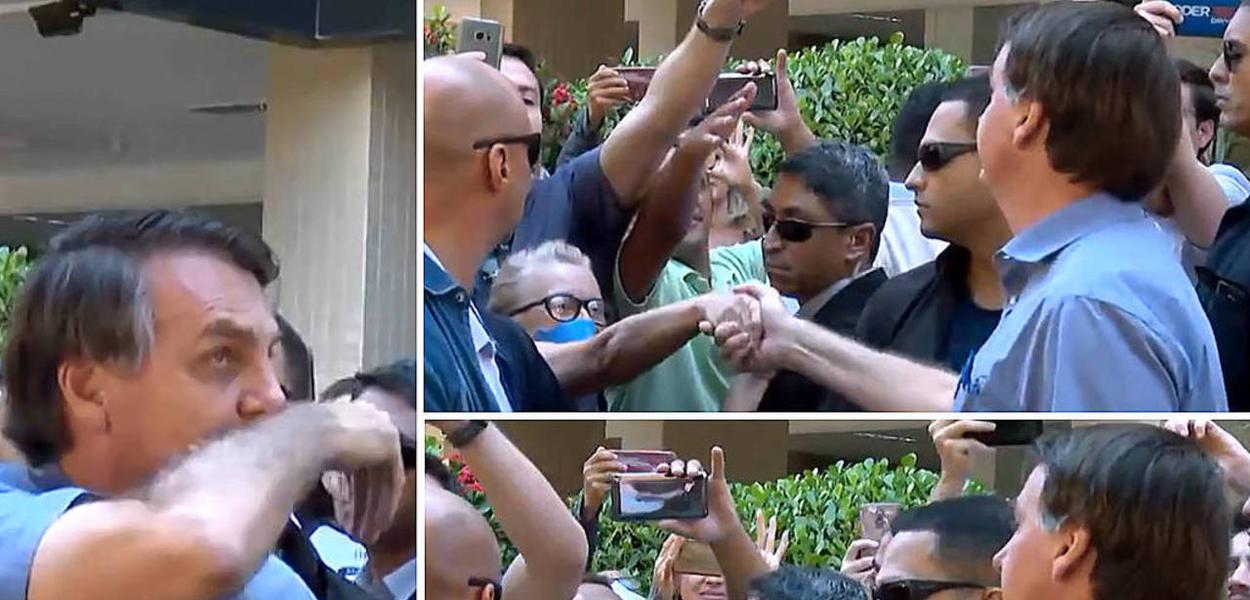 Jair Bolsonaro limpa o nariz e cumprimenta apoiadores