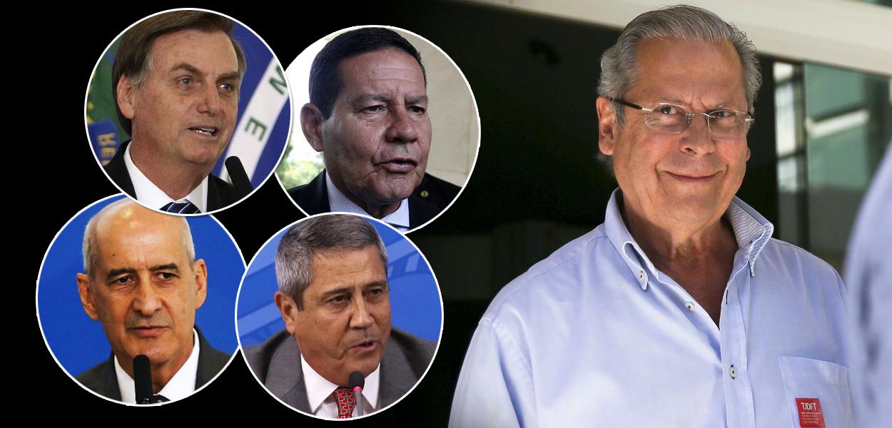 Jair Bolsonaro, Hamilton Mourão, Luiz Eduardo Ramos, Braga Netto e José Dirceu