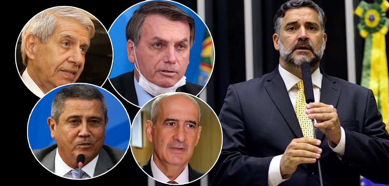 Augusto Heleno, Jair Bolsonaro, Braga Netto, Luiz Eduardo Ramos e Paulo Pimenta