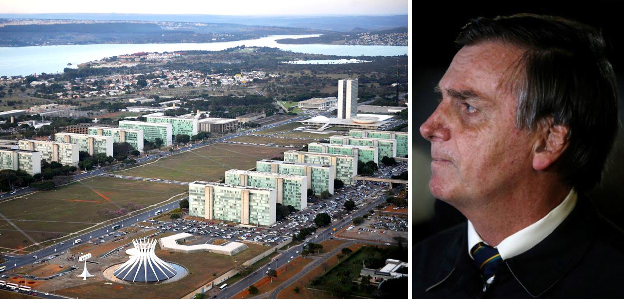Esplanada dos Ministérios em Brasília-DF e Jair Bolsonaro