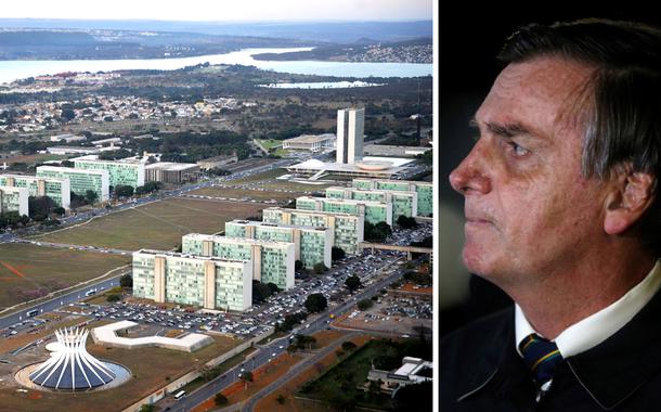 Esplanada dos Ministérios em Brasília-DF e Jair Bolsonaro