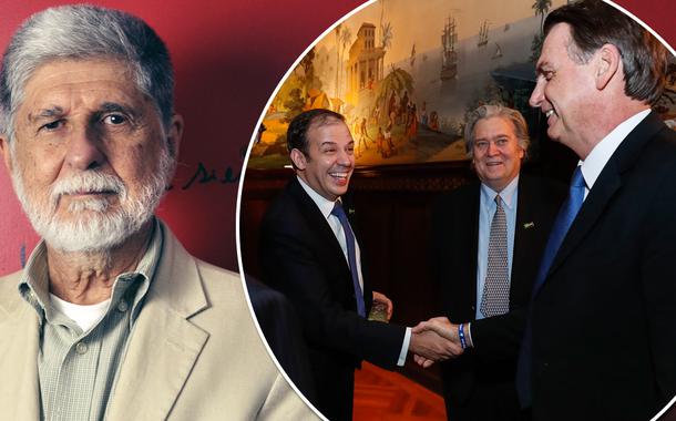 Celso Amorim; Jair Bolsonaro, cumprimenta o empresário Gerald Brant em encontro nos EUA em março de 2019. Entre eles, Steve Bannon.