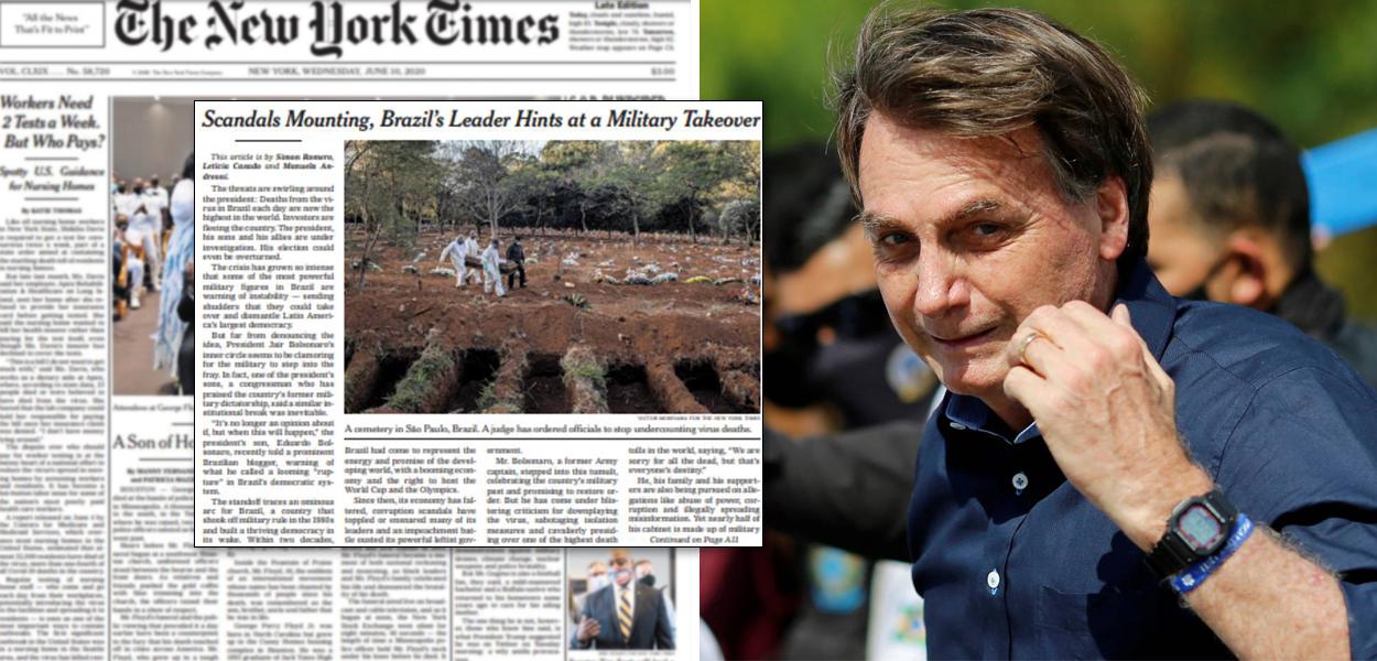 Capa do New York Times e Jair Bolsonaro