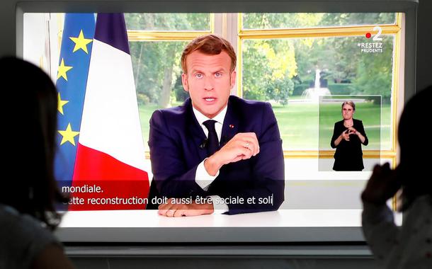 Emmanuel Macron em pronunciamento à nação francesa (14.6.20)