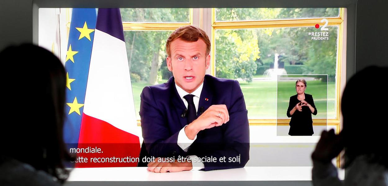 Emmanuel Macron em pronunciamento à nação francesa (14.6.20)