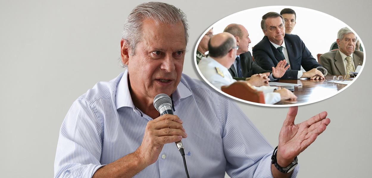 José Dirceu e Bolsonaro com militares