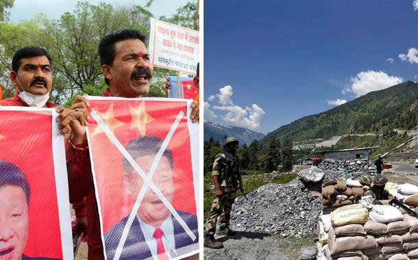 Protesto de indianos e fronteira da Índia com a China