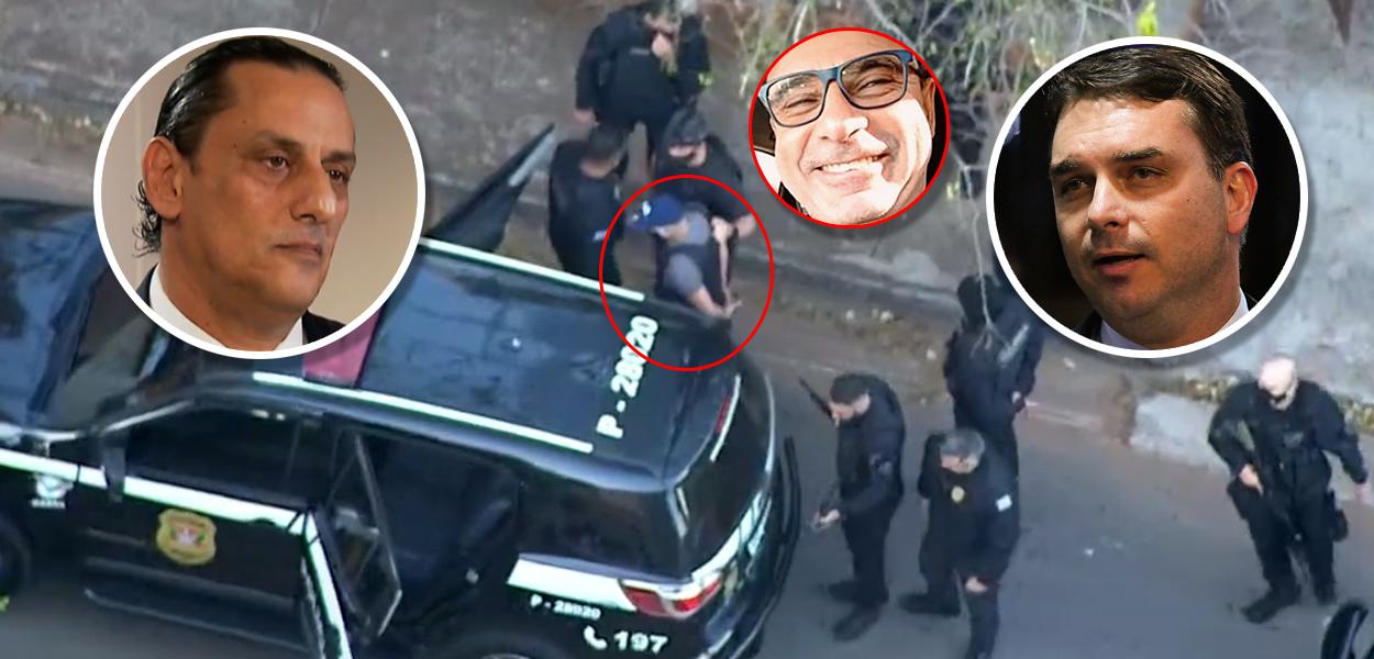 Frederick Wassef, Fabricio Queiroz circulado em vermelho e Flávio Bolsonaro