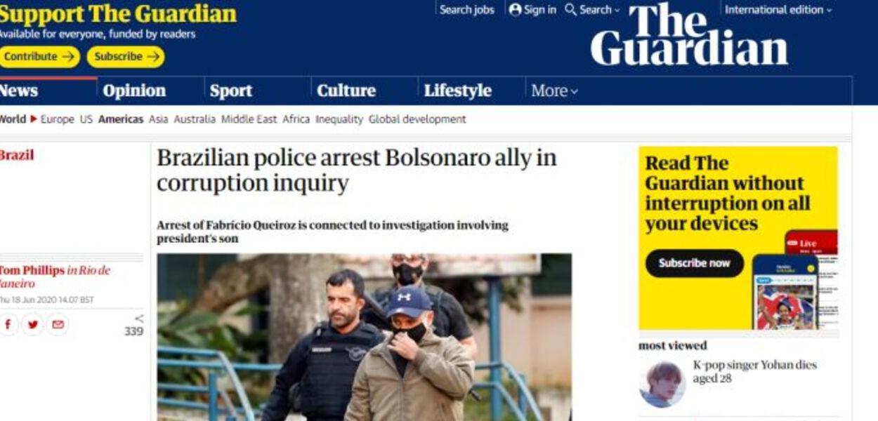 The Guardian noticia prisão de Fabrício Queiroz