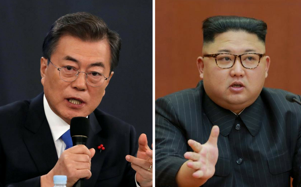 Os presidentes da Coreia do Sul (E) e do Norte