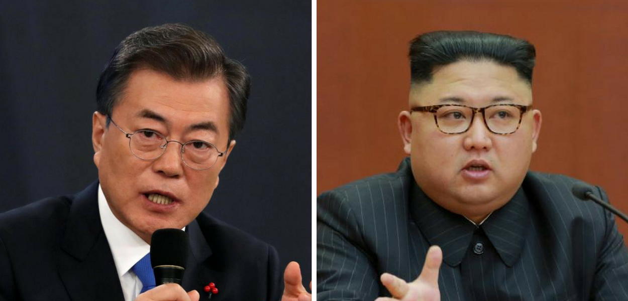 Os presidentes da Coreia do Sul (E) e do Norte