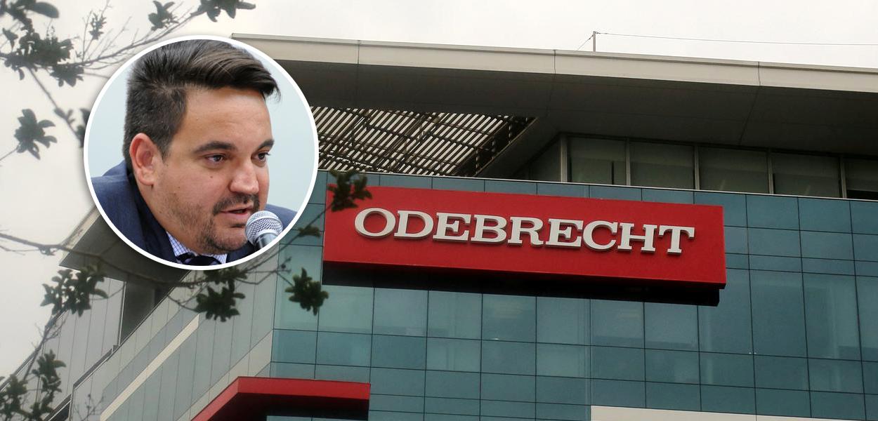 Taiguara Rodrigues dos Santos e fachada da Odebrecht