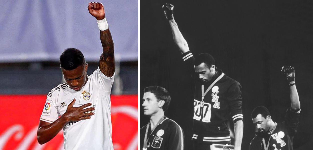 Vinicius Junior; Peter Norman, Tommie Smith e John Carlos