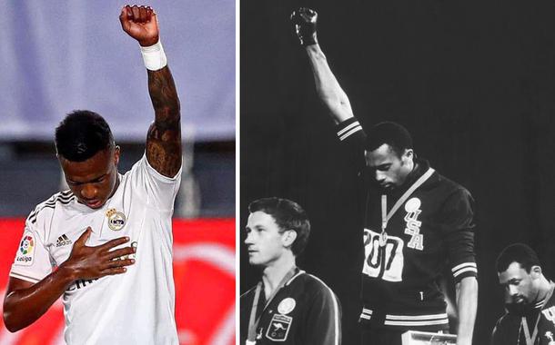 Vinicius Junior; Peter Norman, Tommie Smith e John Carlos