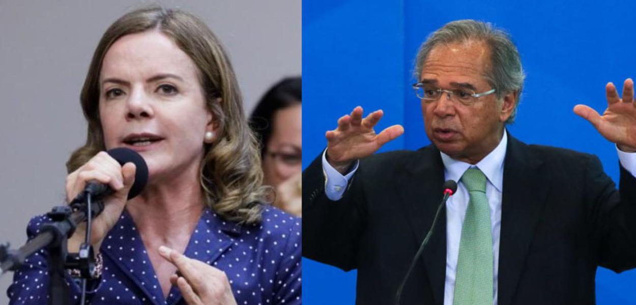 Gleisi Hoffmann e Paulo Guedes