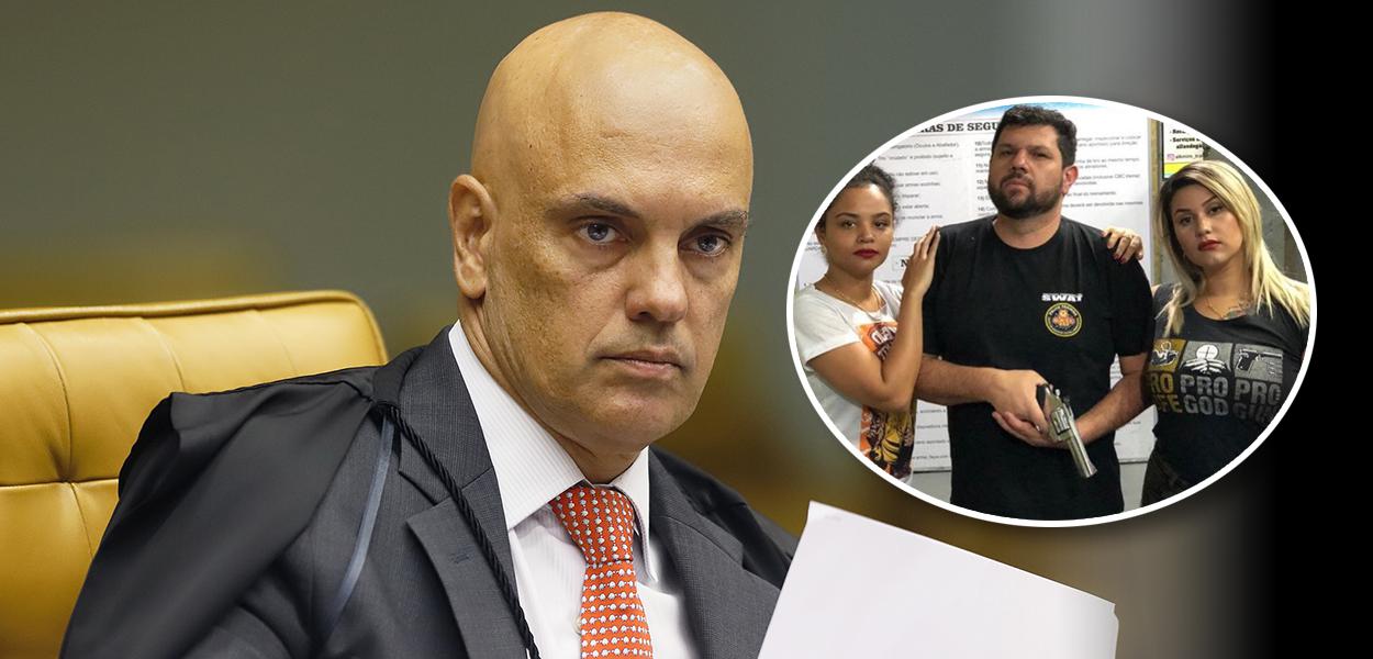 Alexandre de Moraes; na foto menor Oswaldo Eustáquio (centro) e Sara Winter (à direita)