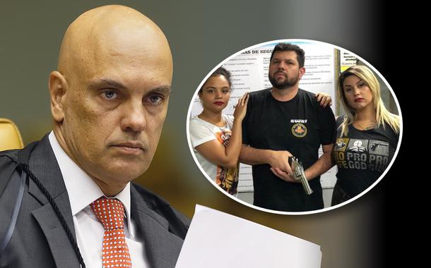 Alexandre de Moraes; na foto menor Oswaldo Eustáquio (centro) e Sara Winter (à direita)