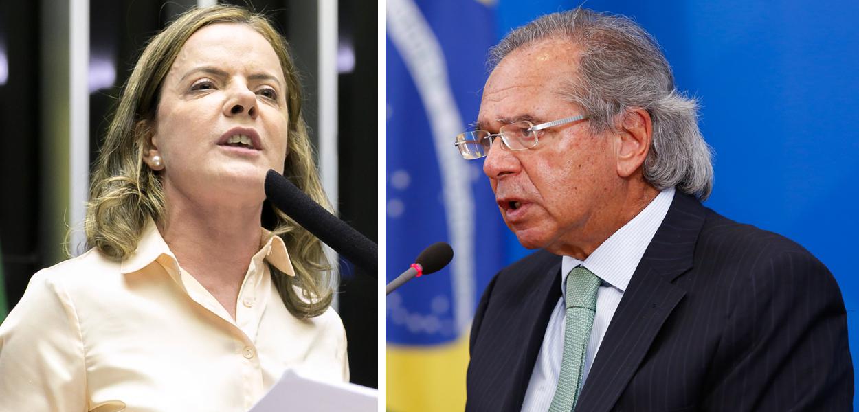 Gleisi Hoffmann e Paulo Guedes