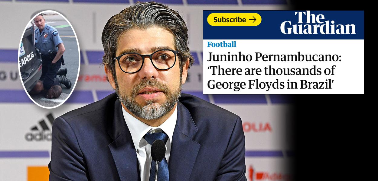 George Floyd sendo sufocado por policial e Juninho Pernambucano