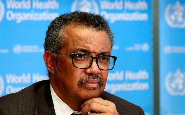 Diretor-geral da OMS, Tedros Adhanom Ghebreyesus, durante entrevista coletiva em Genebra